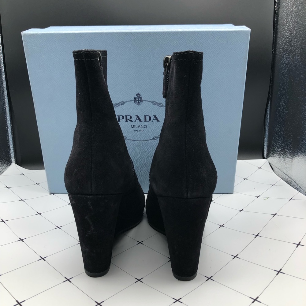 🖤 Prada Black Suede Wedge Ankle Boots (Size 8). Like New! - Picture 7 of 10